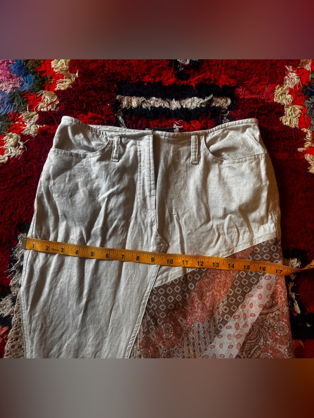 Y2K Vintage XoXo boho Linen Crochet Asymmetrical Skirt Sz SM - Picture 6 of 9